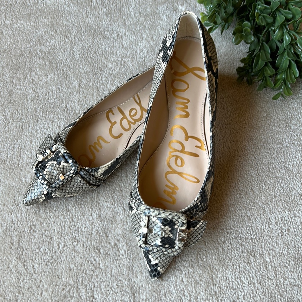 Sam Edelman leather snake print buckle pointed toe flats. NWOT/box. Size 6.5